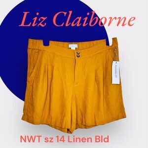 NWT Liz Claiborne Linen Blend Shorts sz 14 paperbag boho chic western preppy new
